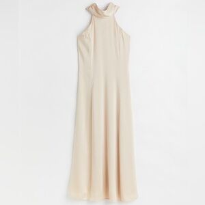 NWT H&M Halter Satin Maxi Dress – Light Beige – Size XL